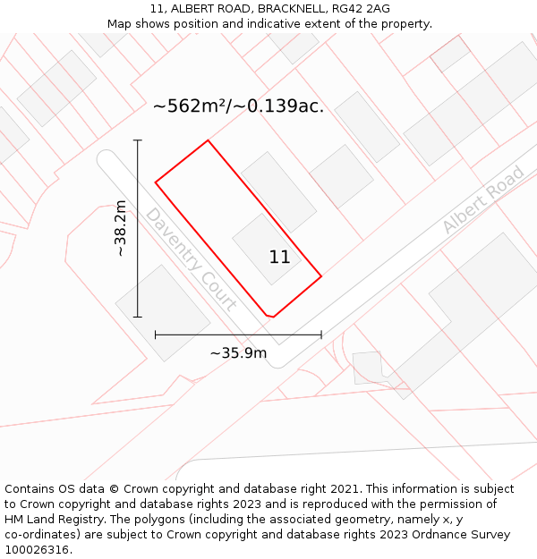 11, ALBERT ROAD, BRACKNELL, RG42 2AG: Plot and title map