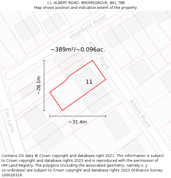 11, ALBERT ROAD, BROMSGROVE, B61 7BE: Plot and title map