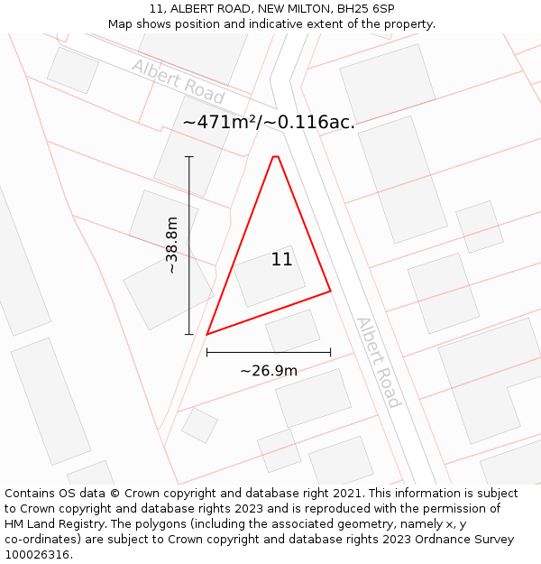 11, ALBERT ROAD, NEW MILTON, BH25 6SP: Plot and title map