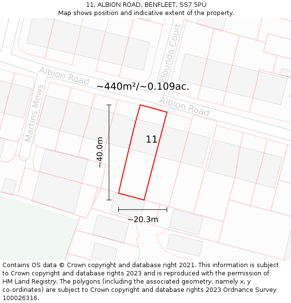 11, ALBION ROAD, BENFLEET, SS7 5PU: Plot and title map