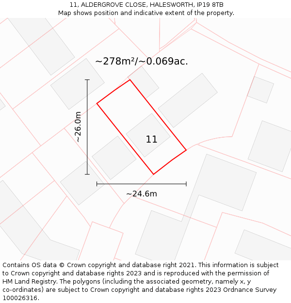 11, ALDERGROVE CLOSE, HALESWORTH, IP19 8TB: Plot and title map