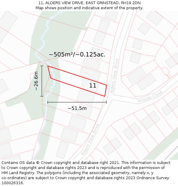 11, ALDERS VIEW DRIVE, EAST GRINSTEAD, RH19 2DN: Plot and title map