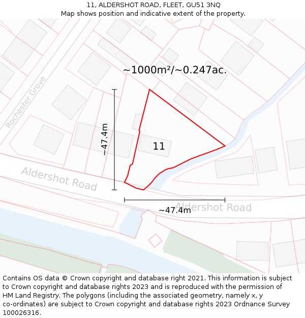 11, ALDERSHOT ROAD, FLEET, GU51 3NQ: Plot and title map