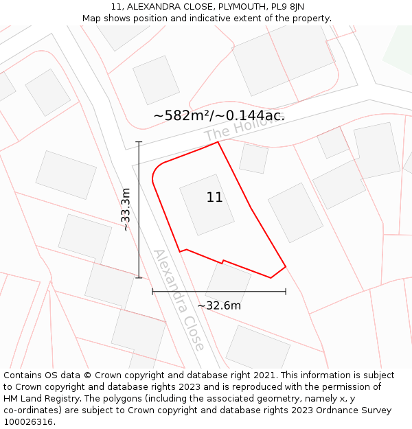 11, ALEXANDRA CLOSE, PLYMOUTH, PL9 8JN: Plot and title map