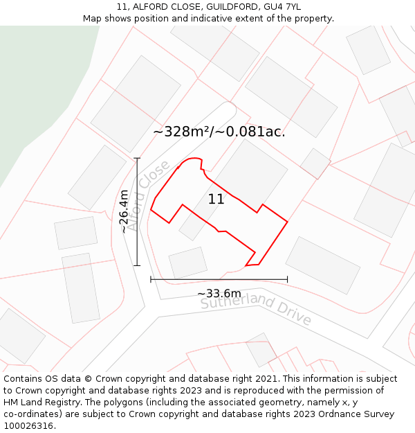 11, ALFORD CLOSE, GUILDFORD, GU4 7YL: Plot and title map