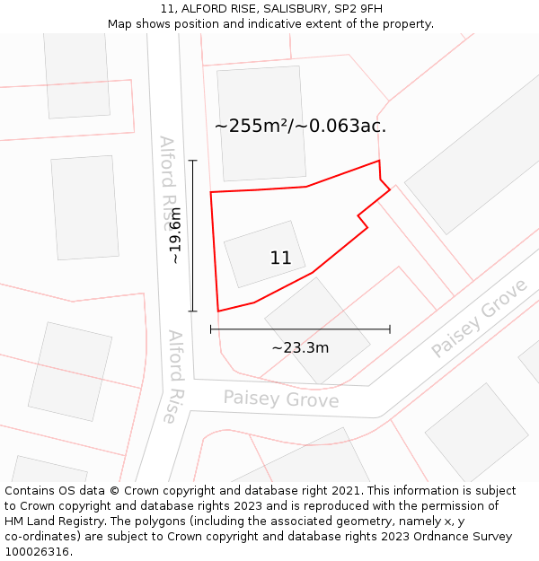 11, ALFORD RISE, SALISBURY, SP2 9FH: Plot and title map