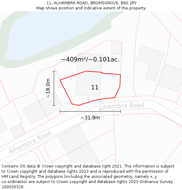 11, ALHAMBRA ROAD, BROMSGROVE, B60 2RY: Plot and title map