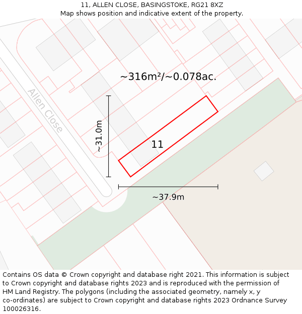 11, ALLEN CLOSE, BASINGSTOKE, RG21 8XZ: Plot and title map