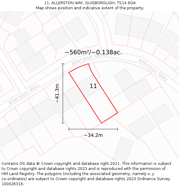 11, ALLERSTON WAY, GUISBOROUGH, TS14 6GA: Plot and title map