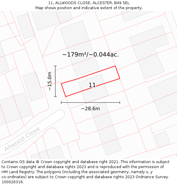 11, ALLWOODS CLOSE, ALCESTER, B49 5EL: Plot and title map
