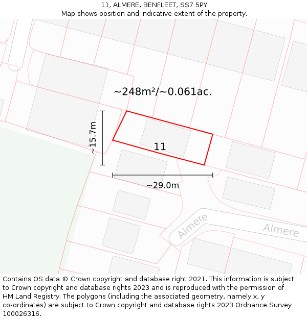 11, ALMERE, BENFLEET, SS7 5PY: Plot and title map