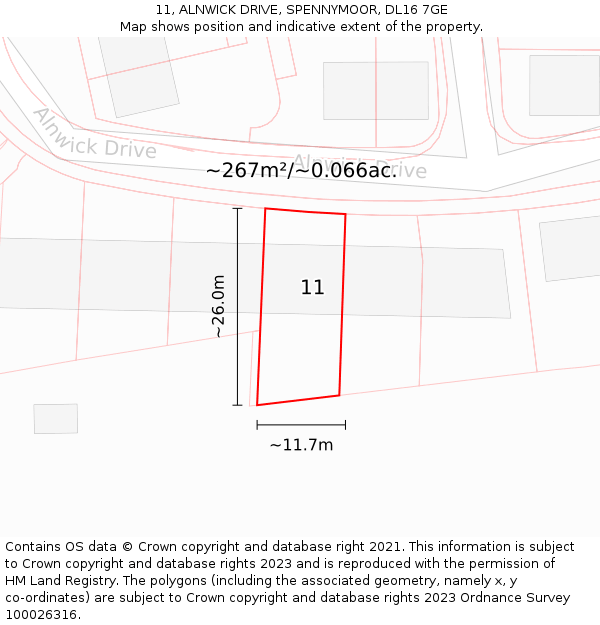 11, ALNWICK DRIVE, SPENNYMOOR, DL16 7GE: Plot and title map