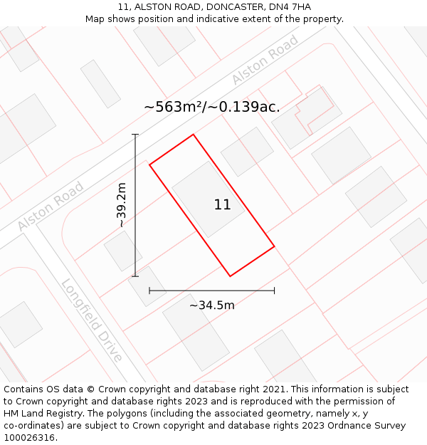 11, ALSTON ROAD, DONCASTER, DN4 7HA: Plot and title map