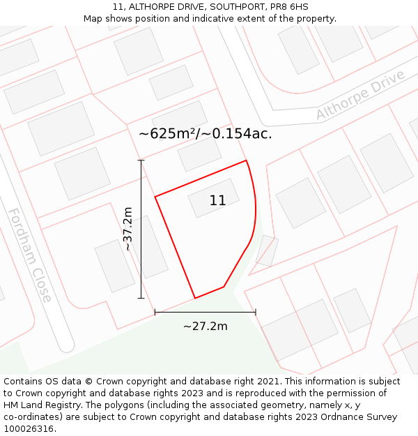 11, ALTHORPE DRIVE, SOUTHPORT, PR8 6HS: Plot and title map