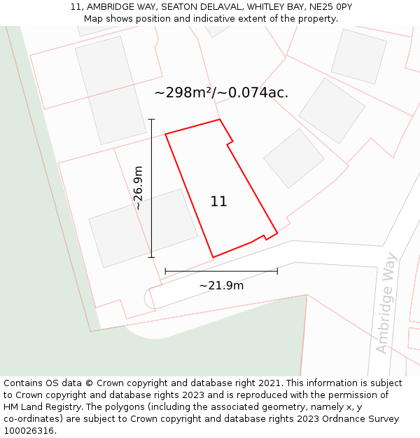 11, AMBRIDGE WAY, SEATON DELAVAL, WHITLEY BAY, NE25 0PY: Plot and title map