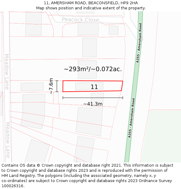 11, AMERSHAM ROAD, BEACONSFIELD, HP9 2HA: Plot and title map