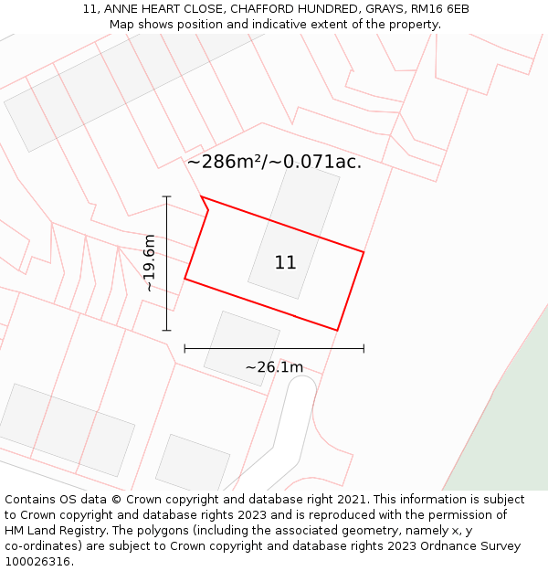 11, ANNE HEART CLOSE, CHAFFORD HUNDRED, GRAYS, RM16 6EB: Plot and title map