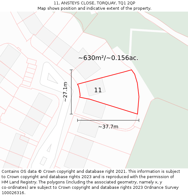 11, ANSTEYS CLOSE, TORQUAY, TQ1 2QP: Plot and title map