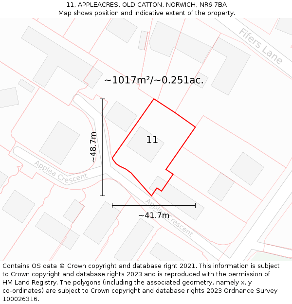 11, APPLEACRES, OLD CATTON, NORWICH, NR6 7BA: Plot and title map