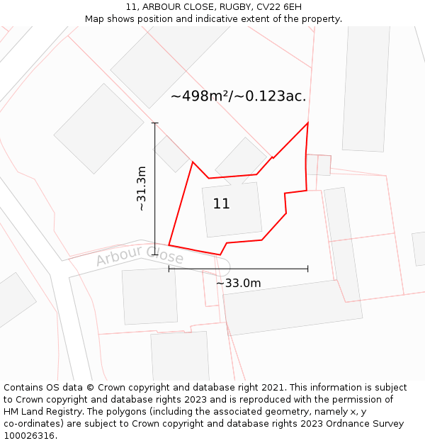 11, ARBOUR CLOSE, RUGBY, CV22 6EH: Plot and title map