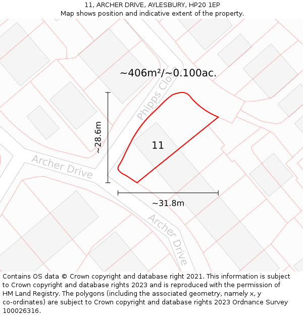 11, ARCHER DRIVE, AYLESBURY, HP20 1EP: Plot and title map