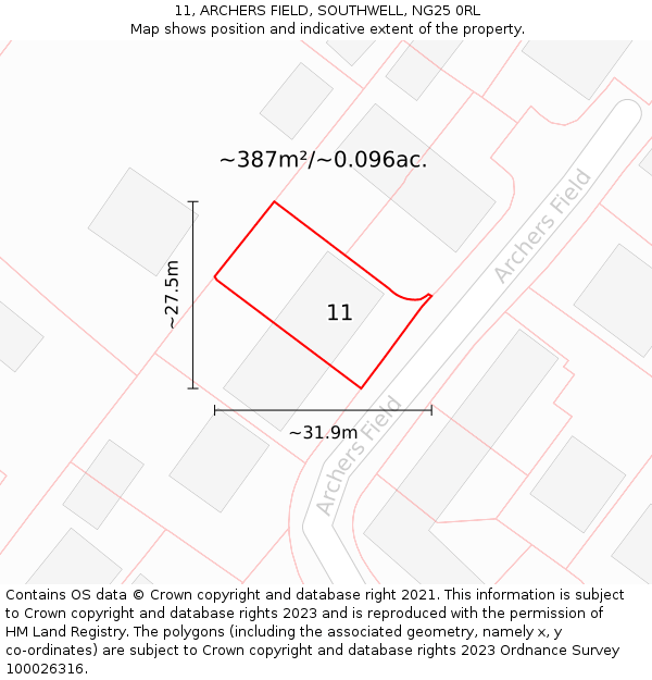 11, ARCHERS FIELD, SOUTHWELL, NG25 0RL: Plot and title map