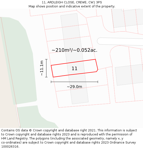 11, ARDLEIGH CLOSE, CREWE, CW1 3PS: Plot and title map