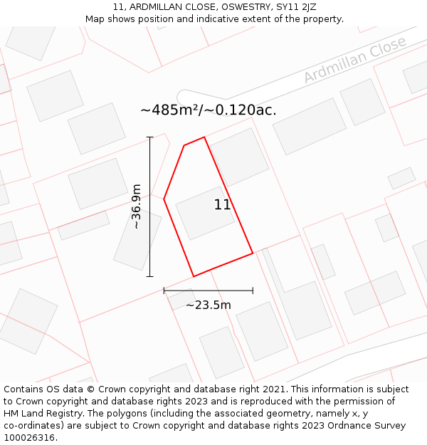 11, ARDMILLAN CLOSE, OSWESTRY, SY11 2JZ: Plot and title map