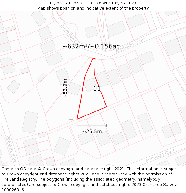 11, ARDMILLAN COURT, OSWESTRY, SY11 2JG: Plot and title map