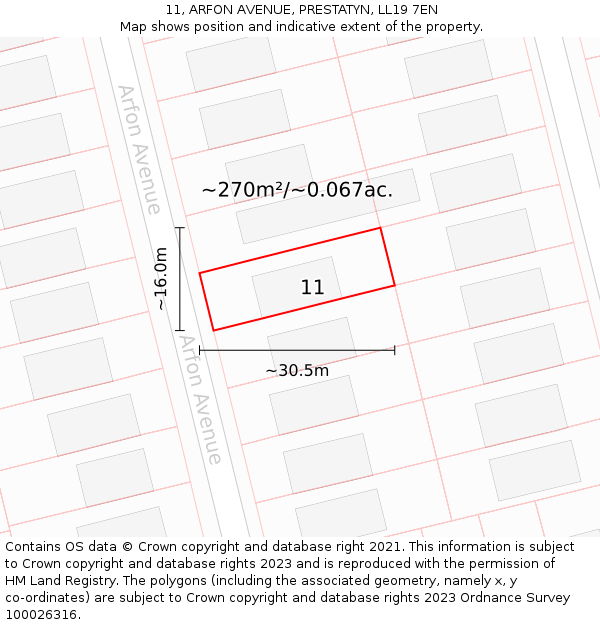 11, ARFON AVENUE, PRESTATYN, LL19 7EN: Plot and title map