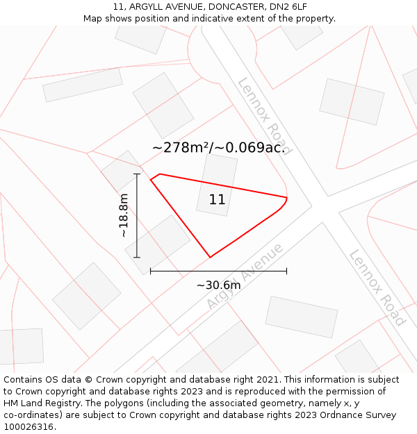 11, ARGYLL AVENUE, DONCASTER, DN2 6LF: Plot and title map