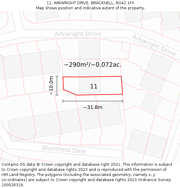 11, ARKWRIGHT DRIVE, BRACKNELL, RG42 1FX: Plot and title map