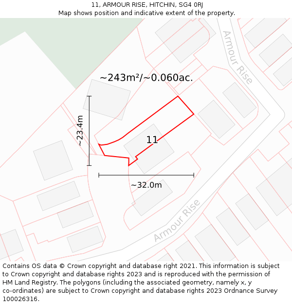 11, ARMOUR RISE, HITCHIN, SG4 0RJ: Plot and title map