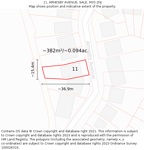 11, ARNESBY AVENUE, SALE, M33 2NJ: Plot and title map