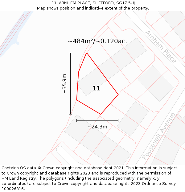 11, ARNHEM PLACE, SHEFFORD, SG17 5UJ: Plot and title map