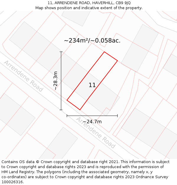 11, ARRENDENE ROAD, HAVERHILL, CB9 9JQ: Plot and title map