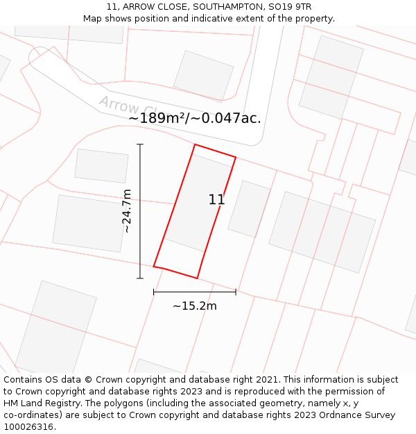 11, ARROW CLOSE, SOUTHAMPTON, SO19 9TR: Plot and title map