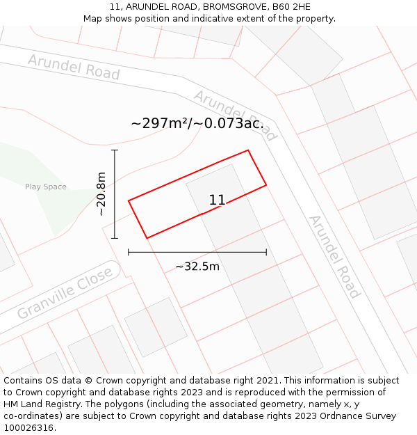 11, ARUNDEL ROAD, BROMSGROVE, B60 2HE: Plot and title map