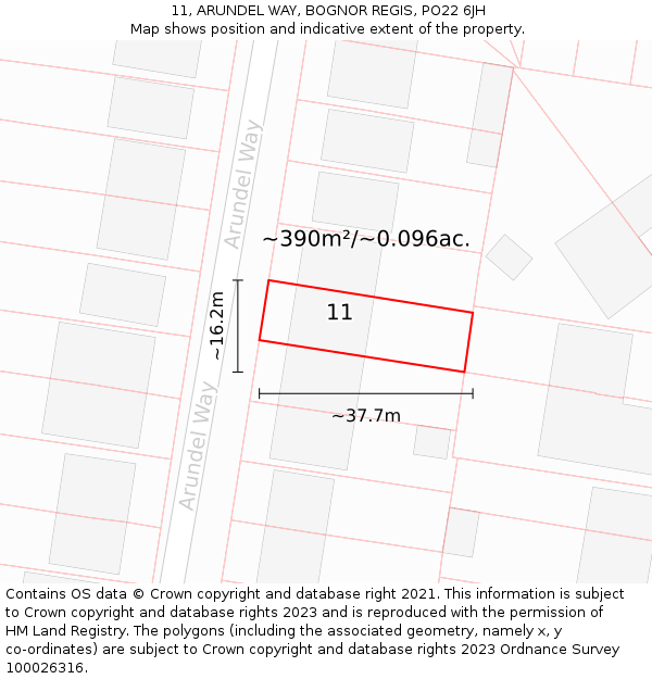 11, ARUNDEL WAY, BOGNOR REGIS, PO22 6JH: Plot and title map