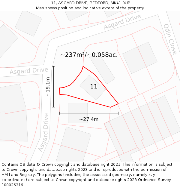 11, ASGARD DRIVE, BEDFORD, MK41 0UP: Plot and title map