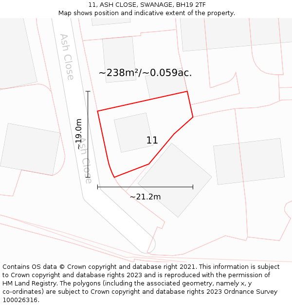 11, ASH CLOSE, SWANAGE, BH19 2TF: Plot and title map