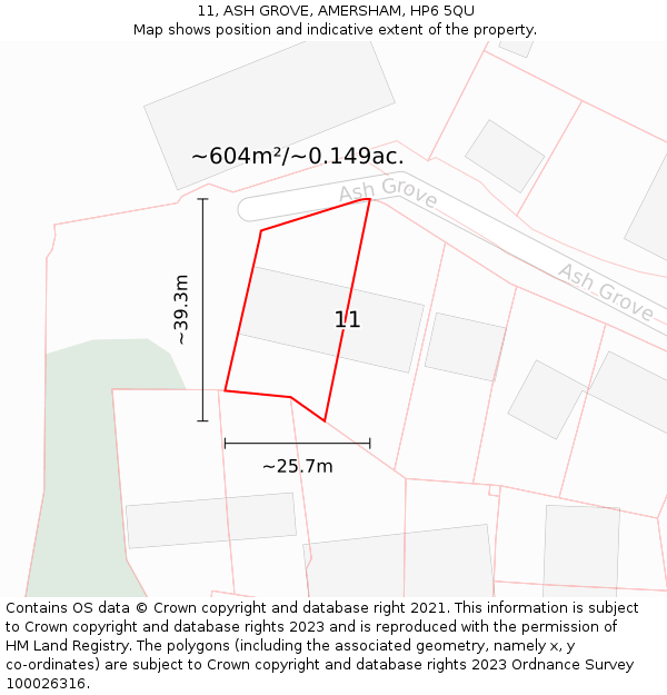 11, ASH GROVE, AMERSHAM, HP6 5QU: Plot and title map