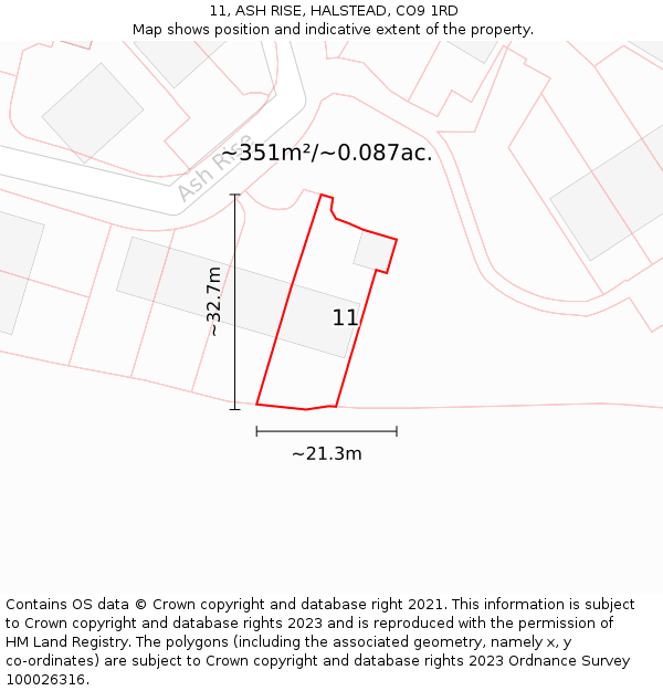 11, ASH RISE, HALSTEAD, CO9 1RD: Plot and title map