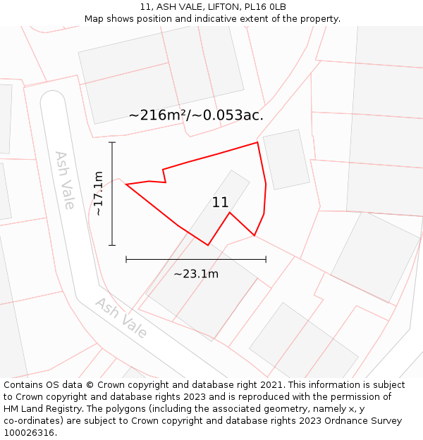 11, ASH VALE, LIFTON, PL16 0LB: Plot and title map