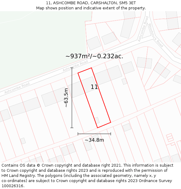 11, ASHCOMBE ROAD, CARSHALTON, SM5 3ET: Plot and title map