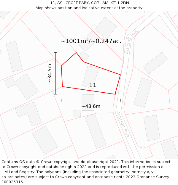 11, ASHCROFT PARK, COBHAM, KT11 2DN: Plot and title map