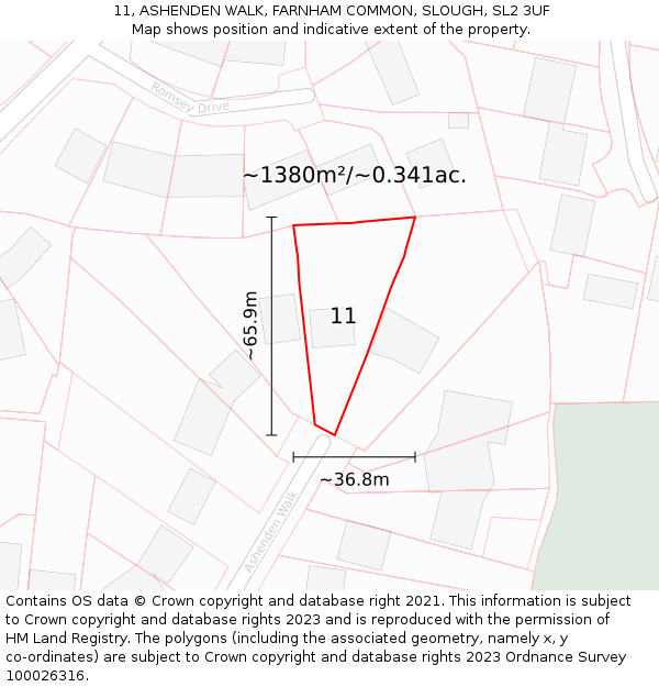 11, ASHENDEN WALK, FARNHAM COMMON, SLOUGH, SL2 3UF: Plot and title map