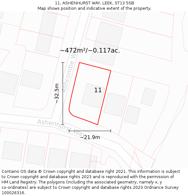 11, ASHENHURST WAY, LEEK, ST13 5SB: Plot and title map