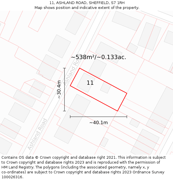 11, ASHLAND ROAD, SHEFFIELD, S7 1RH: Plot and title map