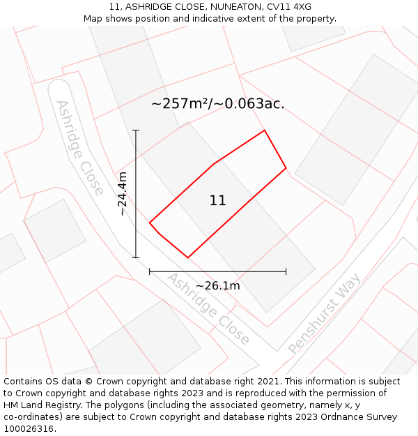 11, ASHRIDGE CLOSE, NUNEATON, CV11 4XG: Plot and title map